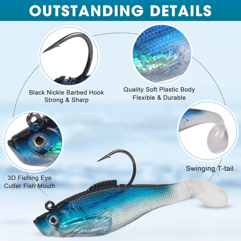 SILANON Soft Fishing Lures Pre-Rigged Swimbait Jig Head Paddle Tail Swim Baits Swim Shad Lures Soft Plastic Swimbait Bass Trout Walleye Sinking Baits Fishing Lures Kit for Saltwater Freshwater - Image 2